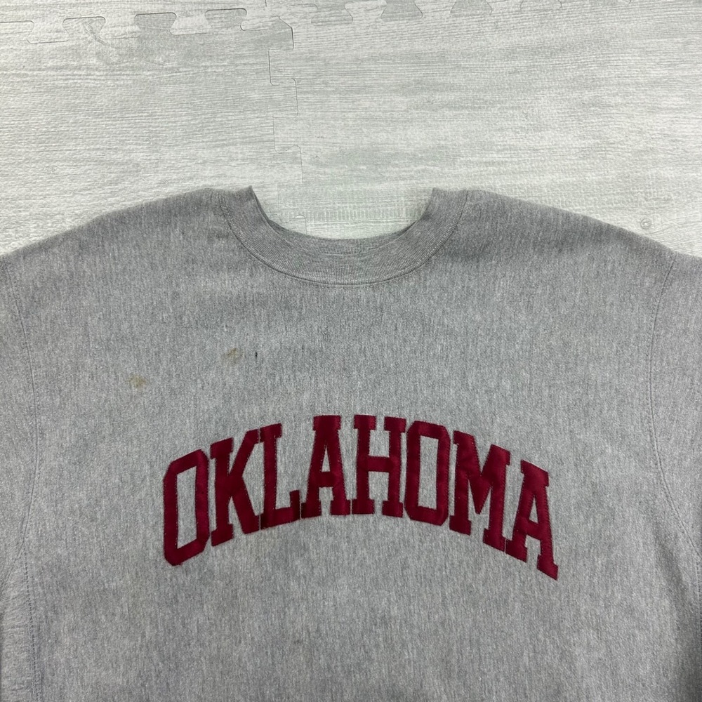 Vintage 90s Oklahoma Sweatshirt Size Large Gray Reverse Weave Crewneck College - Picture 2 of 8